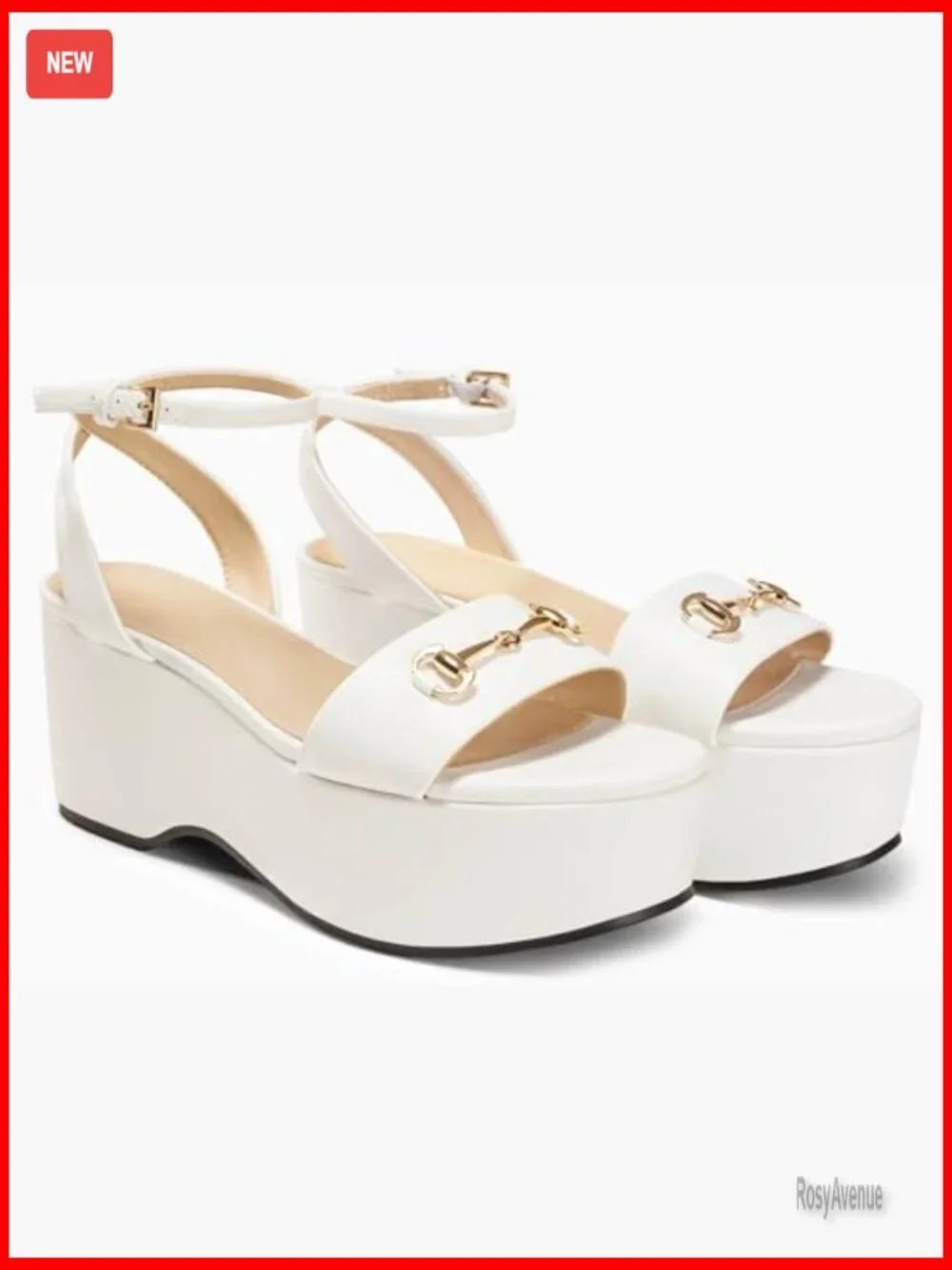 Women's Platform Wedge Sandals with Ankle Strap and Metal Buckle